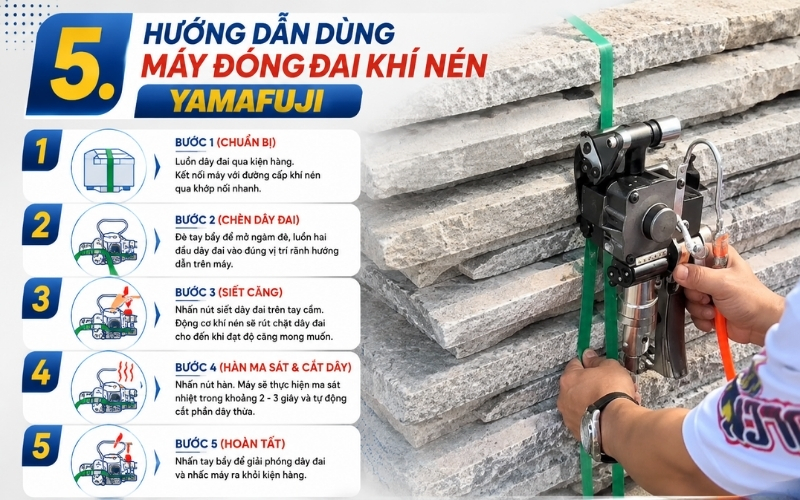 Hướng dẫn dùng máy đóng đai khí nén Yamafuji  